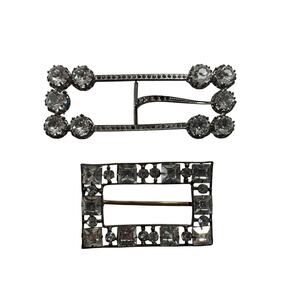Vintage 2 Piece Czech Glass Crystal 1920s? Art Deco Belt Buckles